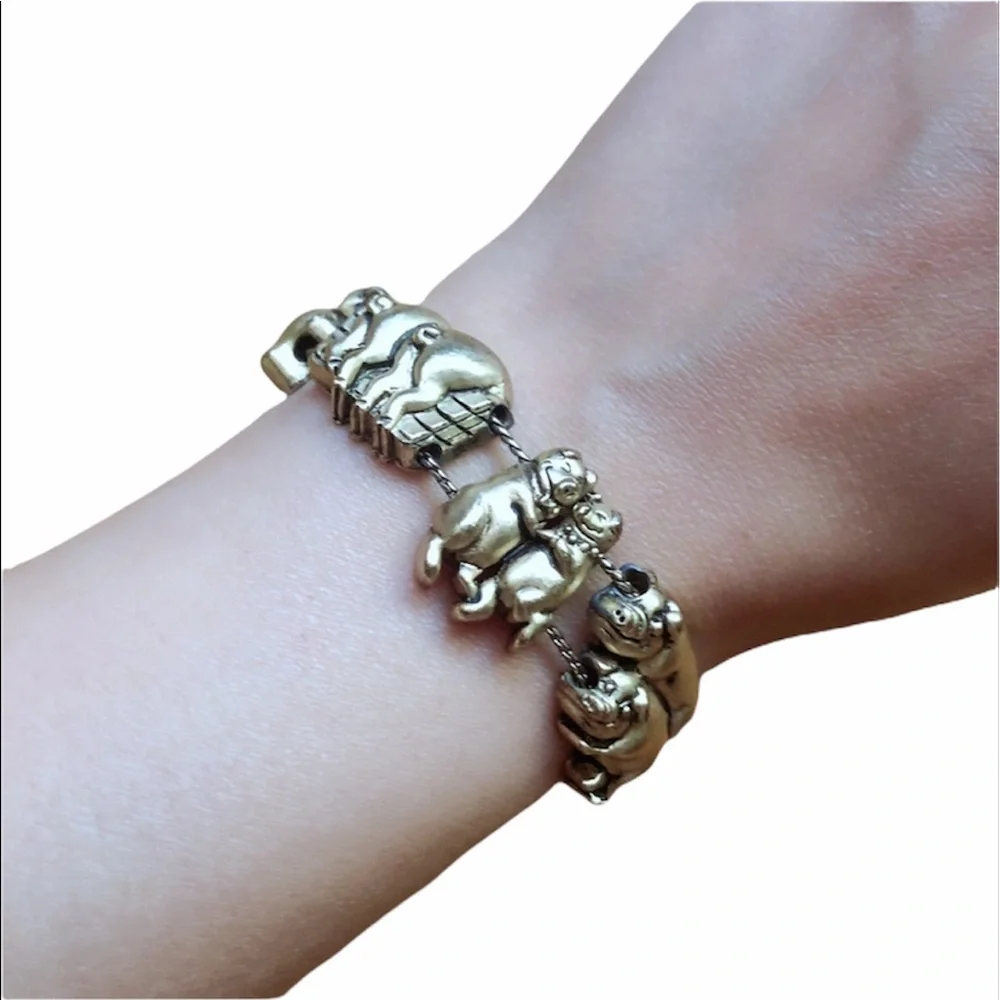 Vintage Gold Tone Piggy Bracelet